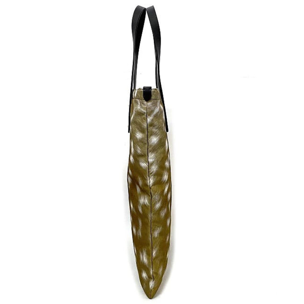 Burberry FLAT Slim Leather Animal MD Bag Black Tote DEER Document Brown
